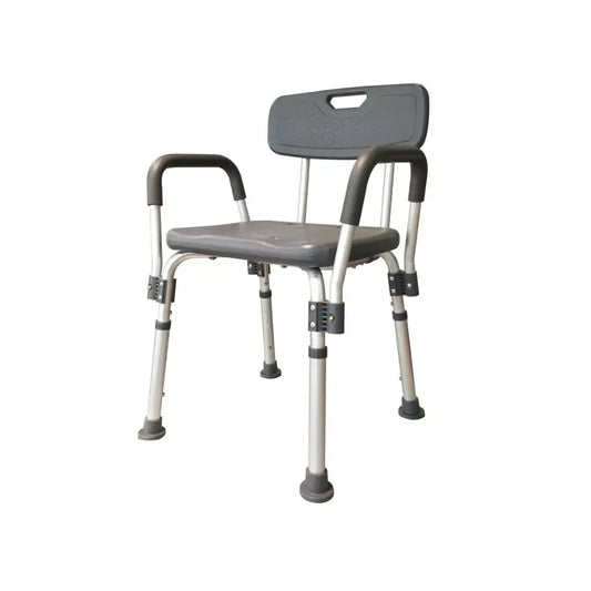 silla de ducha regulable con reposabrazos, gris