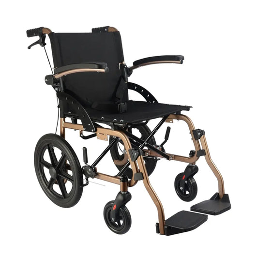 silla de ruedas de alum. de transporte, b. abatibles, gold