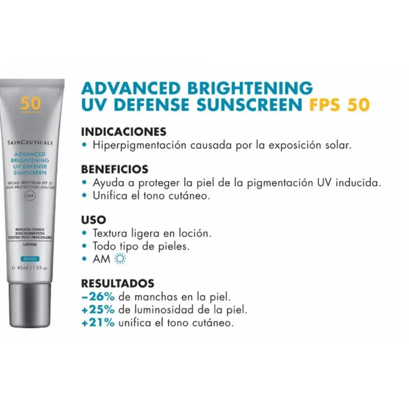 SkinCeuticals Advanced Brightening Uv Defense SPF 50 Protector Antimanchas 40 ml