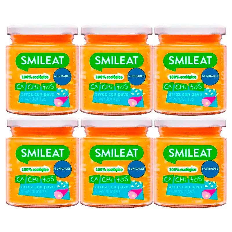 Smileat Tarrito Con Cachitos De Arroz Y Pavo Con Verduras, 6x230 Gr
