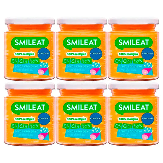 Smileat Tarrito Con Cachitos De Arroz Y Pavo Con Verduras, 6x230 Gr