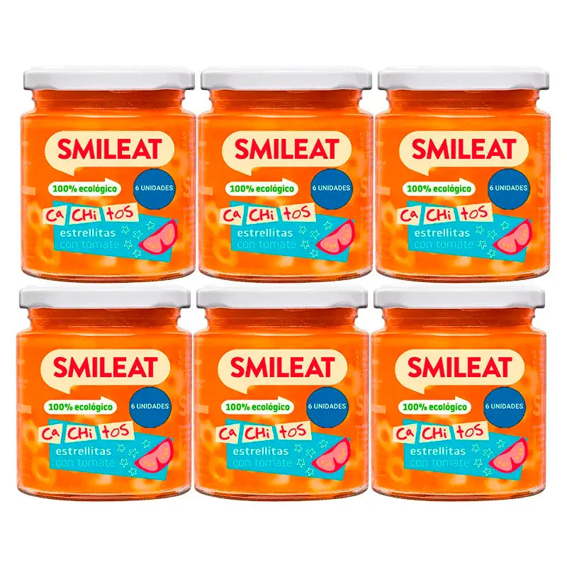 Smileat Tarrito Con Cachitos De Pasta Con Tomate, Pack 6 x 230 Gr