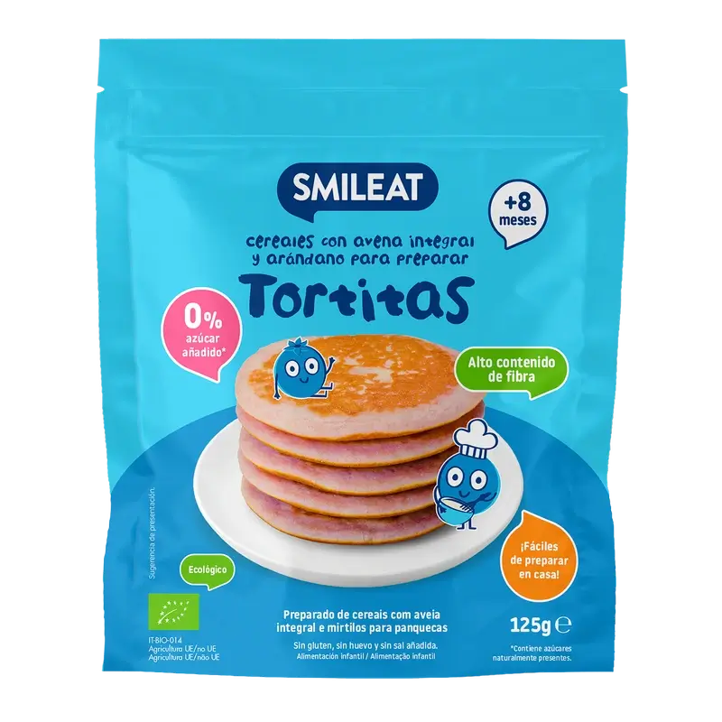 Smileat Mix Tortitas Avena Integral y Arándanos , 125 gr ECO