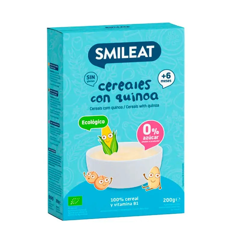 Smileat Papilla de Cereales Sin Gluten con Quinoa Ecológica, 200g
