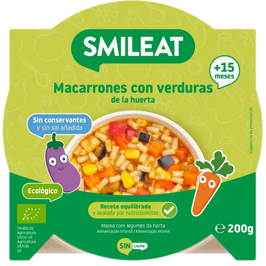 Smileat Platito Macarrones Con Verduras De La Huerta Eco, 200 gr