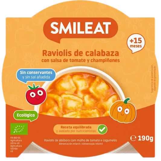 Smileat Platito Raviolis De Calabaza Con Salsa De Tomate Eco, 190 gr