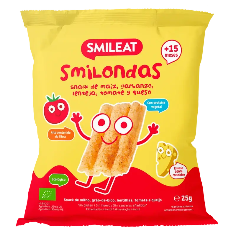 Smileat Smilondas de tomate y queso , 25 gr ECO