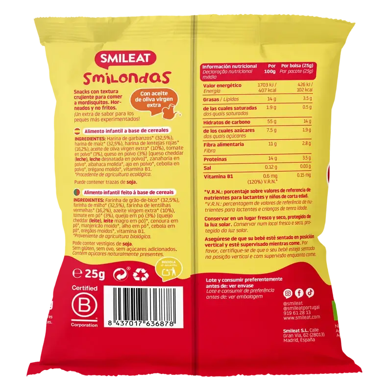 Smileat Smilondas de tomate y queso , 25 gr ECO