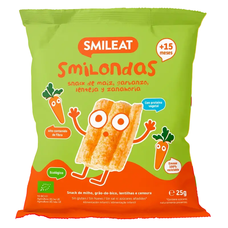 Smileat Smilondas Snack De Maiz, Legumbres Y Zanahoria , 25 gr