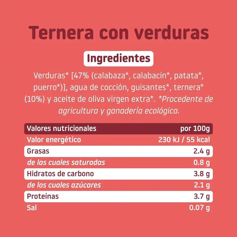 Smileat Tarrito Ternera con Verduras, 230 gr