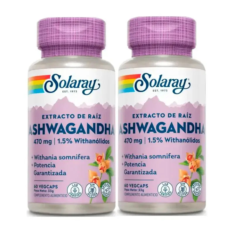 Solaray Ashwagandha 470 Mg Vegetales Pack 2 x 60 Cápsulas
