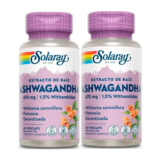 Solaray Ashwagandha 470 Mg Vegetales Pack 2 x 60 Cápsulas