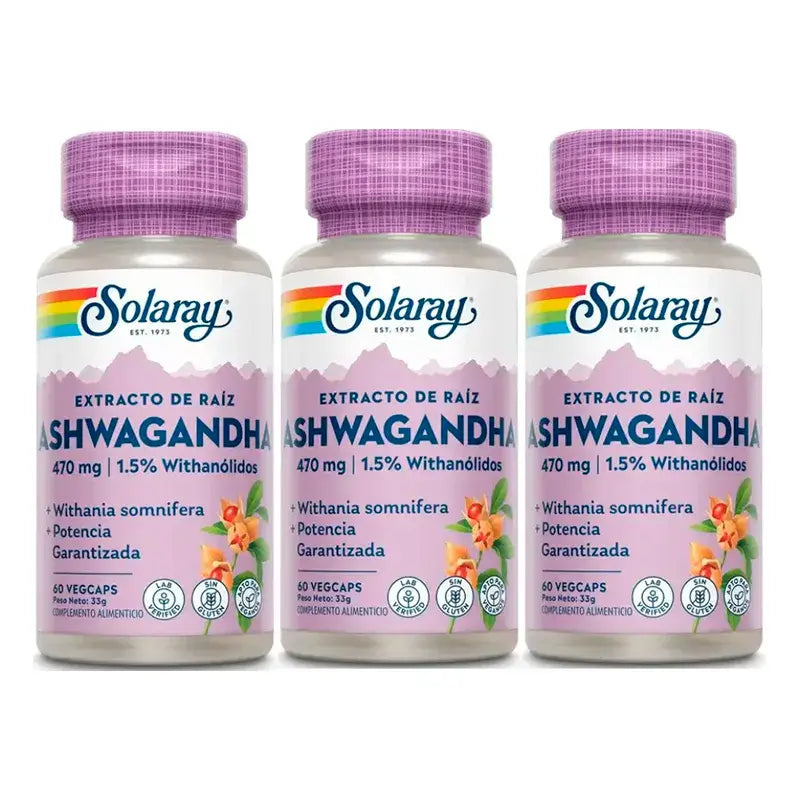 Solaray Ashwagandha 470 Mg Vegetales Pack 3 x 60 Cápsulas