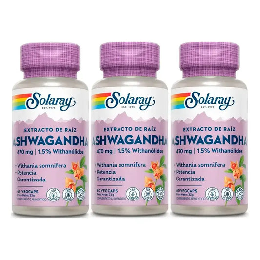 Solaray Ashwagandha 470 Mg Vegetales Pack 3 x 60 Cápsulas