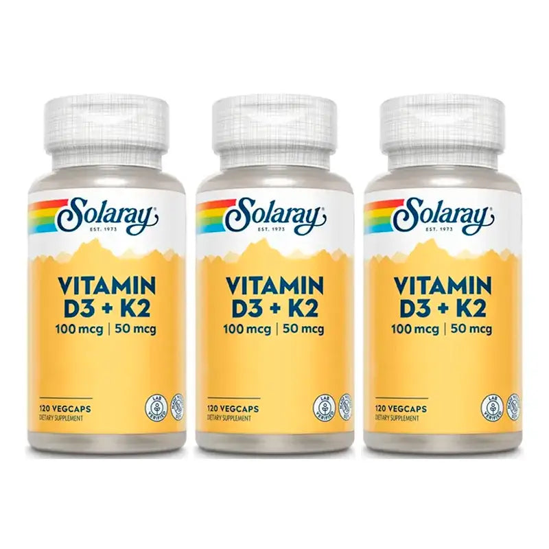 Solaray Vitamina D3 & K2 (Mk7) Pack 3 x 120 Cápsulas