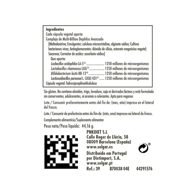 Solgar Advanced Multi-Billion Dophilus, 60 cápsulas vegetales