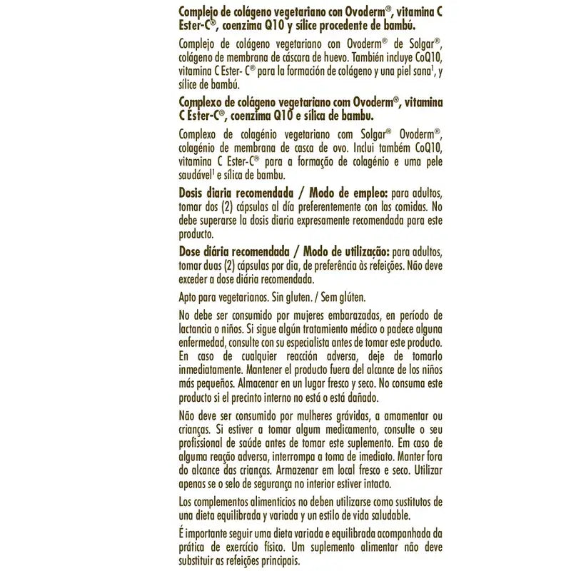 Solgar Colágeno Vegetariano Ovoderm, 60 Cápsulas Vegetales
