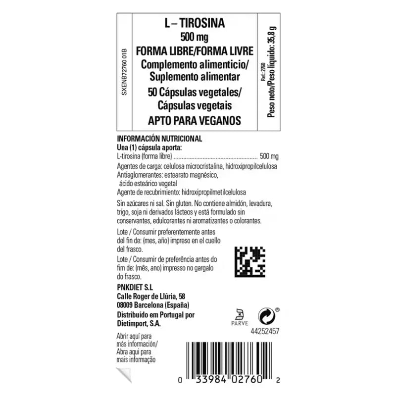 Solgar L-tirosina 500mg, 50 Cápsulas Vegetales