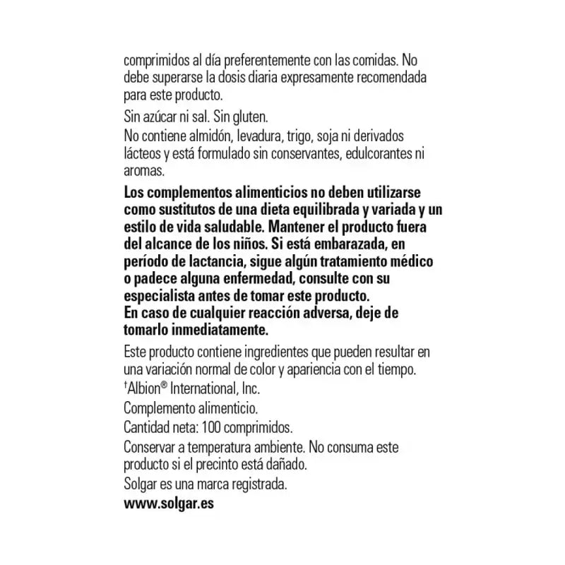 Solgar Magnesio Quelado, 100 Comprimidos