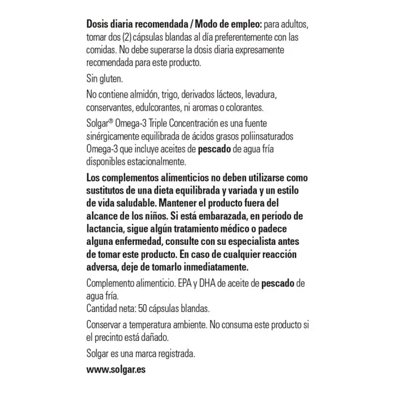 Solgar Omega-3 Triple Concentración, 100 cápsulas