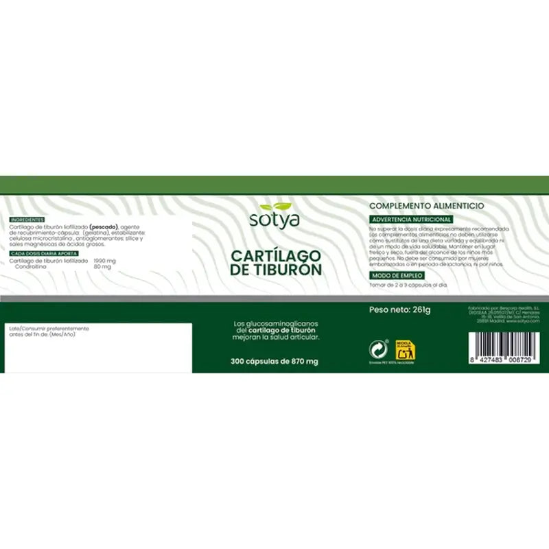 Sotya Cartilago De Tiburon 870 Mg , 300 cápsulas