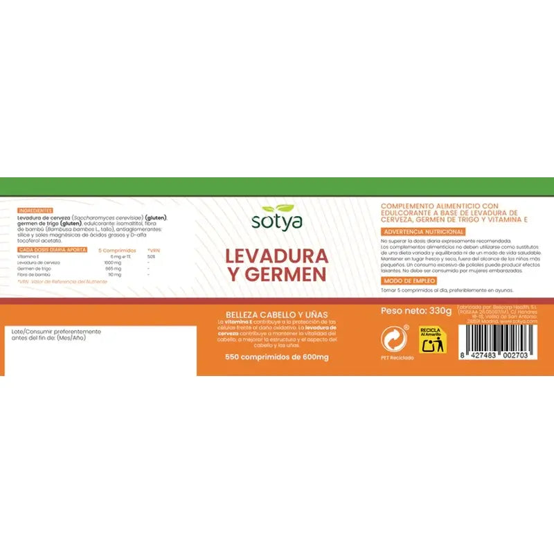 Sotya Levadura De Cerveza + Germen De Trigo 550 Comprimidos
