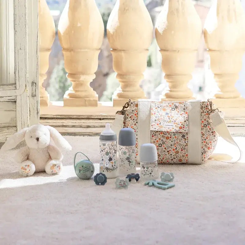 Suavinex Biberón 150 Ml, Flujo Lento (S), +0 Meses, Wonderland Flores Azul