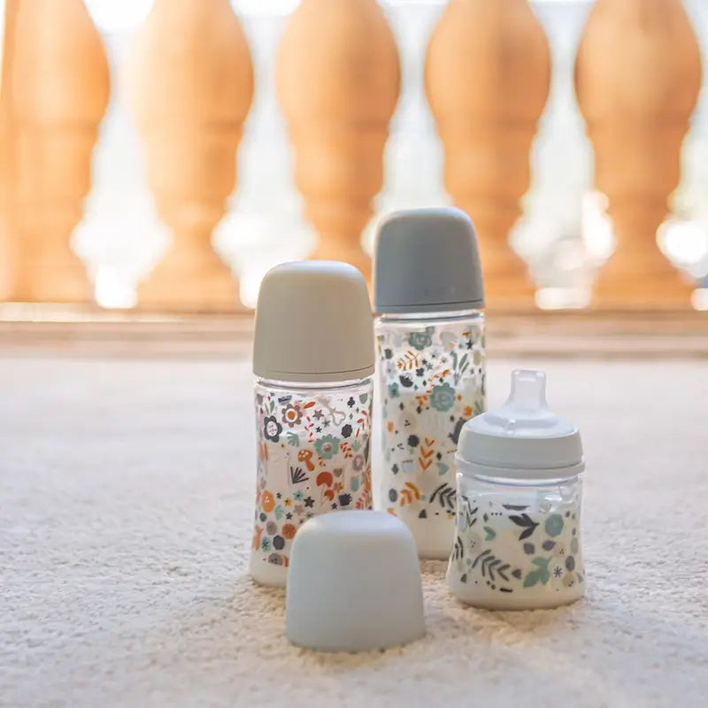 Suavinex Biberón 150 Ml, Flujo Lento (S), +0 Meses, Wonderland Flores Azul