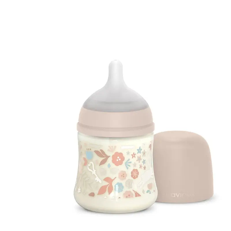 Suavinex Biberón 150 Ml, Flujo Lento (S), +0 Meses, Wonderland Flores Rosa