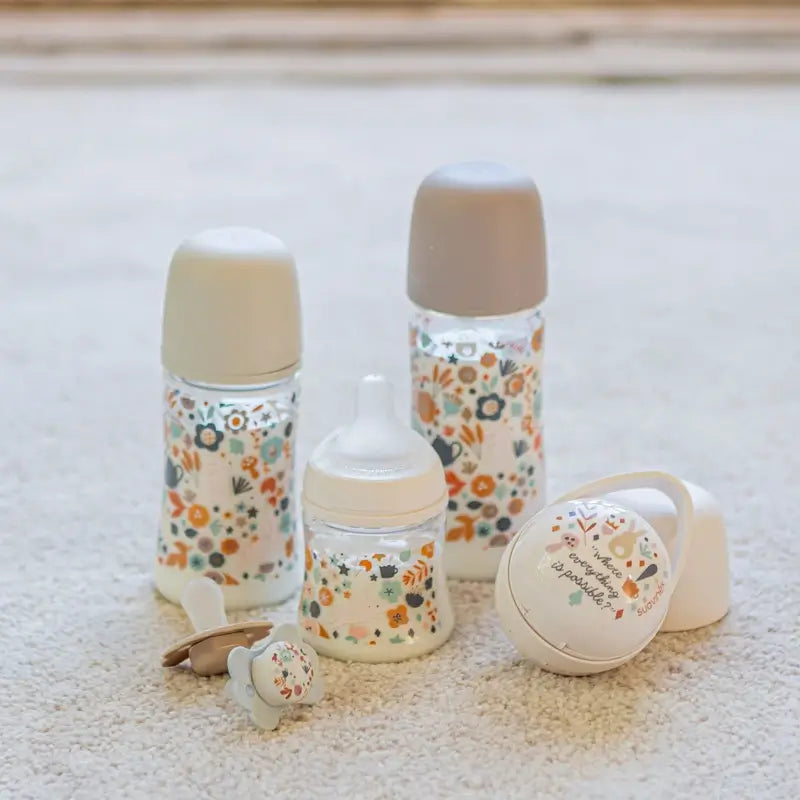 Suavinex Biberón 150 Ml, Flujo Lento (S), +0 Meses, Wonderland Flores Rosa