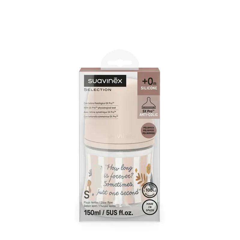 Suavinex Biberón 150 Ml, Flujo Lento (S), +0 Meses, Wonderland Rosa
