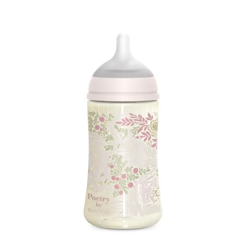 Suavinex Biberón 270 Ml, Flujo Medio (M), +3 Meses, Poetry Rosa