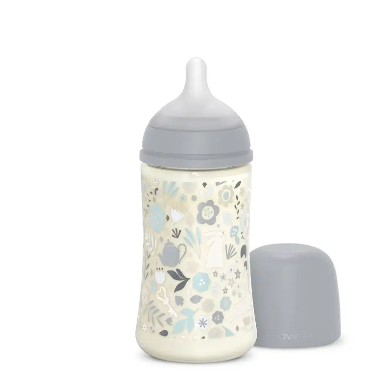 Suavinex Biberón 270 Ml, Flujo Medio (M), +3 Meses, Wonderland Flores Azul