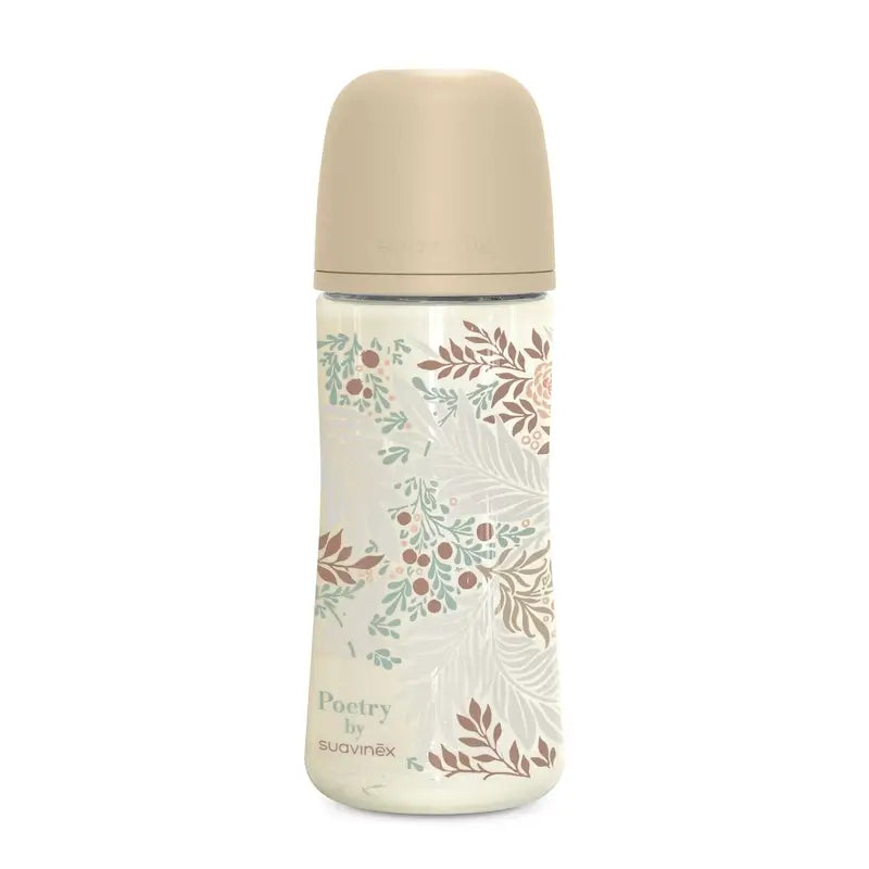 Suavinex Biberón 360 Ml, Flujo Denso (L), +6 Meses, Poetry Beige