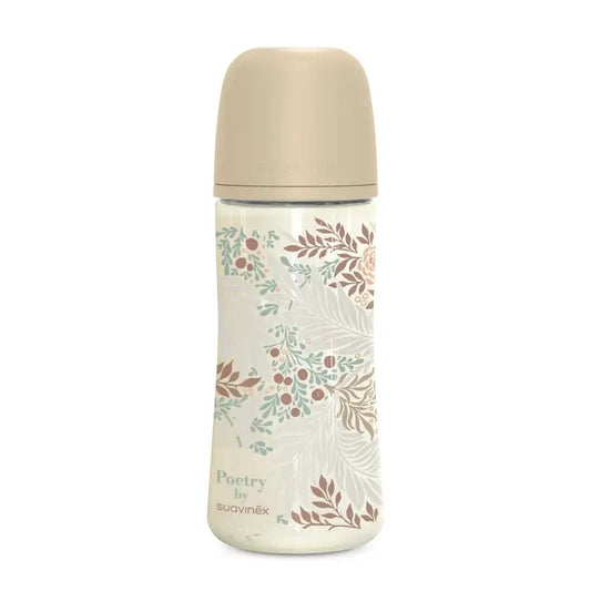 Suavinex Biberón 360 Ml, Flujo Denso (L), +6 Meses, Poetry Beige