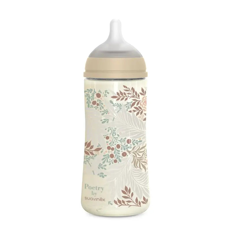 Suavinex Biberón 360 Ml, Flujo Denso (L), +6 Meses, Poetry Beige