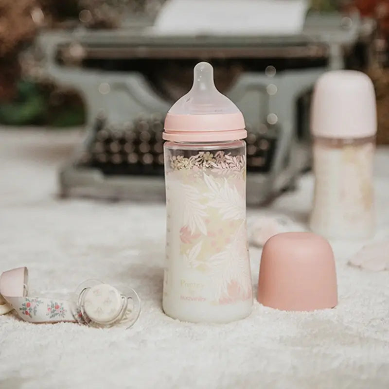 Suavinex Biberón 360 Ml, Flujo Denso (L), +6 Meses, Poetry Rosa