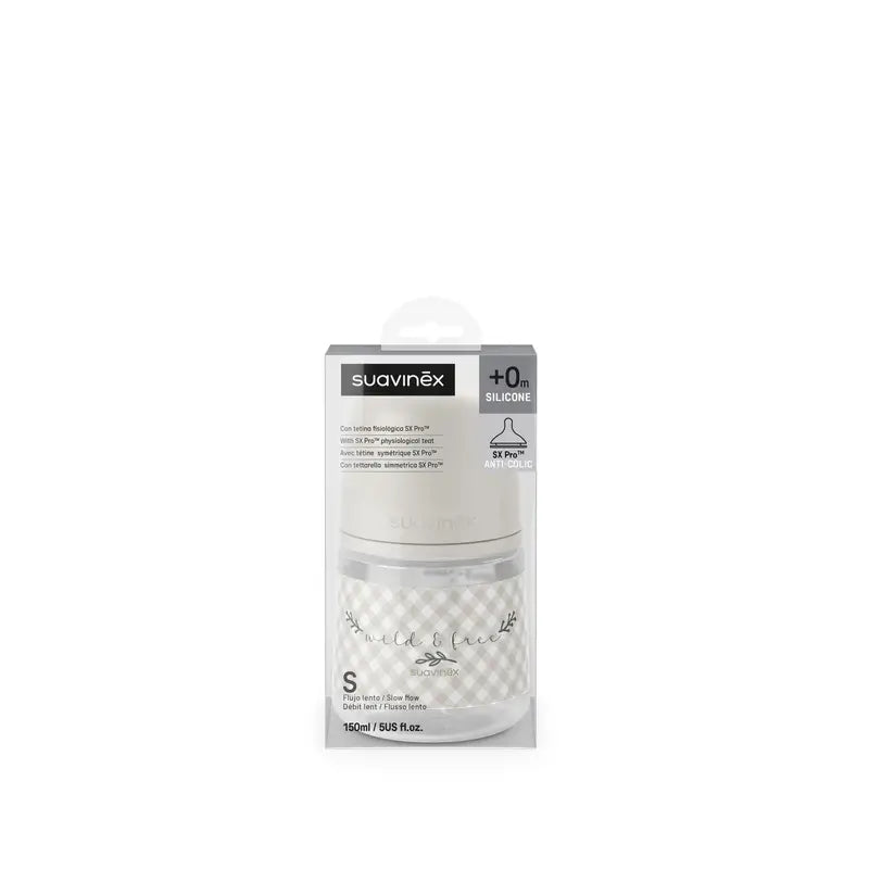 Suavinex Biberón Tetina Sx Pro Flujo Lento (S) +0 Meses Wild&Free Beige, 150 ml