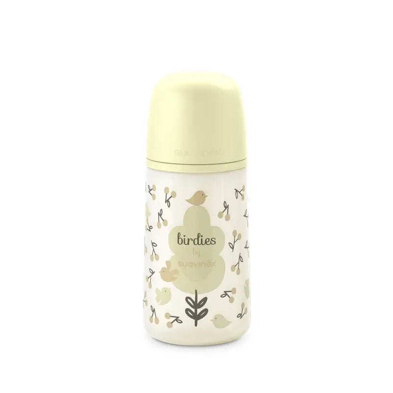 Suavinex Biberón Tetina Sx Pro Flujo Medio (M) +3 Meses Birdies Beige, 270 ml