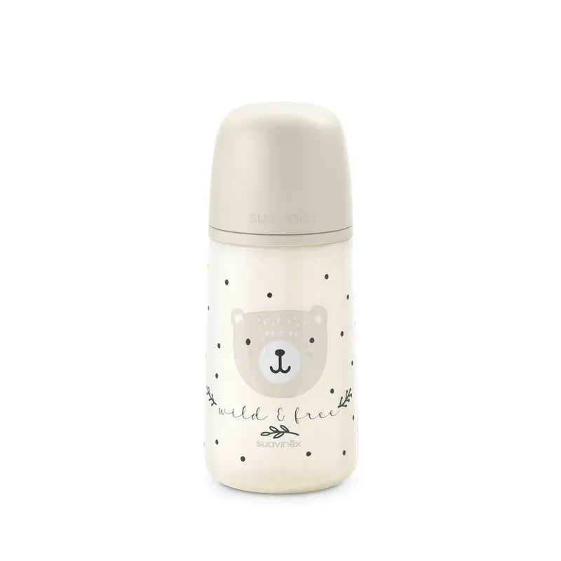 Suavinex Biberón Tetina Sx Pro Flujo Medio (M) +3 Meses Wild&Free Beige, 270 ml