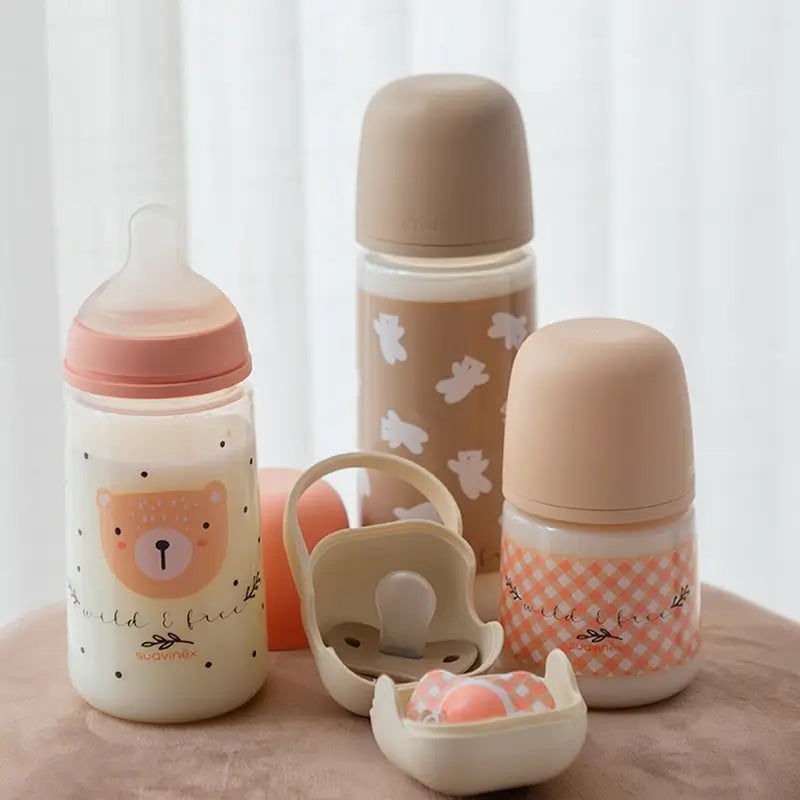 Suavinex Biberón Tetina Sx Pro Flujo Medio (M) +3 Meses Wild&Free Rosa, 270 ml