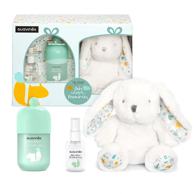 Suavinex Canastilla Bebés Con Baby Cologne Memories 100 Ml + Formato Viaje 50 + Peluche Para Bébé