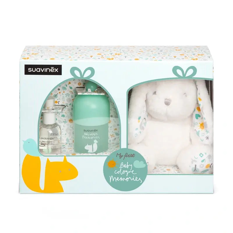 Suavinex Canastilla Bebés Con Baby Cologne Memories 100 Ml + Formato Viaje 50 + Peluche Para Bébé