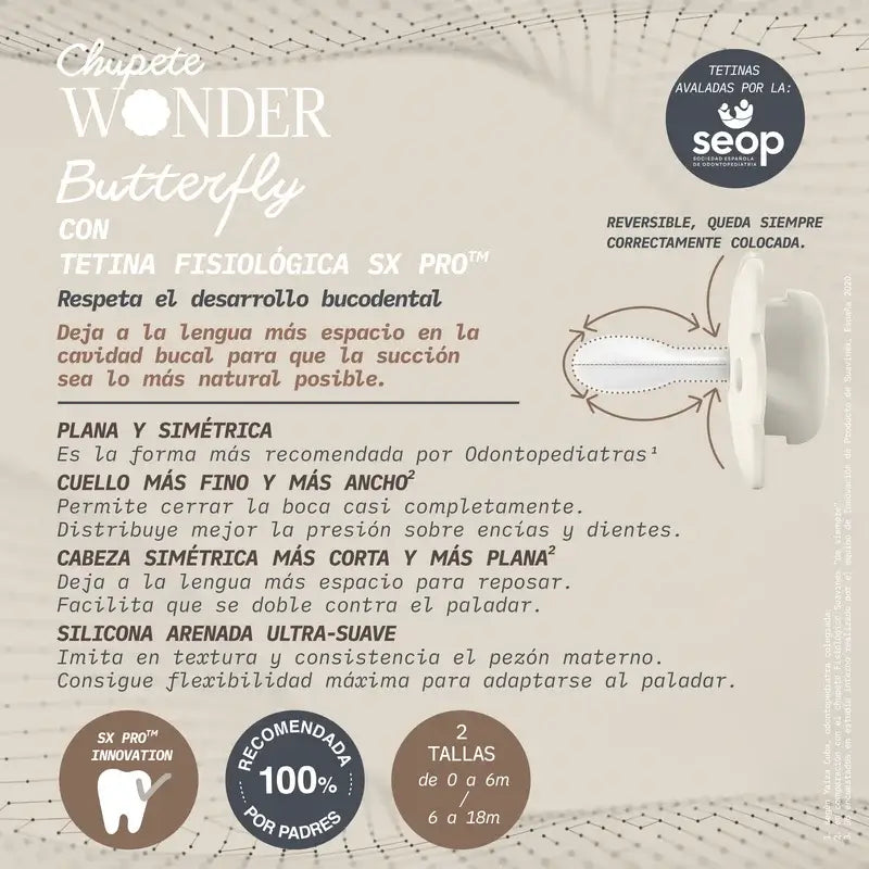 Suavinex Chupete Sx Pro 6/18 Meses, Wonderland Beige