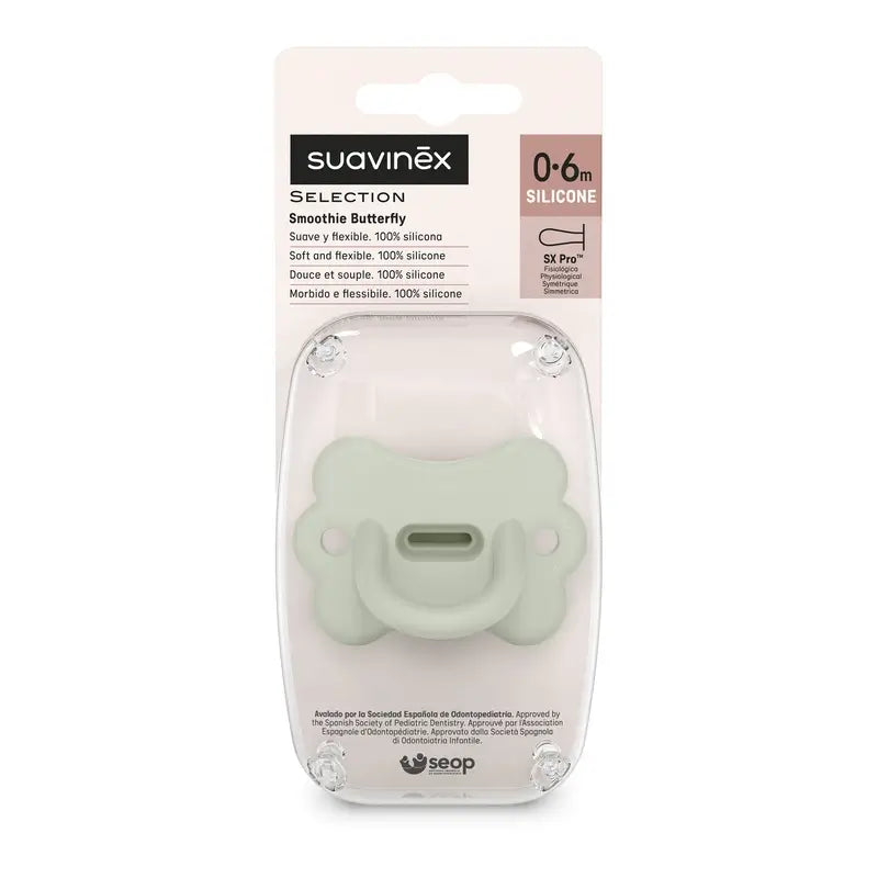 Suavinex Chupete Todo Silicona Fisiológico Sx Pro, 0/6 Meses, Mariposa Lake Green