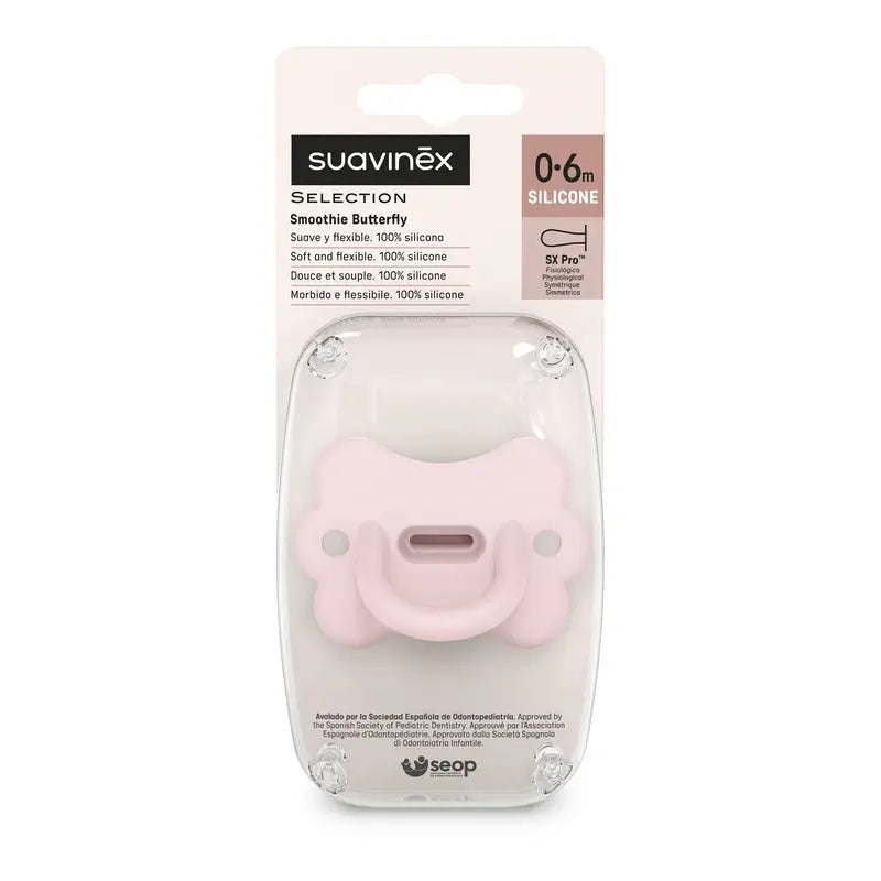 Suavinex Chupete Todo Silicona Fisiológico Sx Pro, 0/6 Meses, Mariposa Rosewater