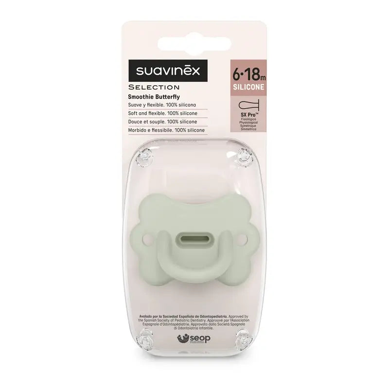 Suavinex Chupete Todo Silicona Fisiológico Sx Pro, 6/18 Meses, Mariposa Lake Green