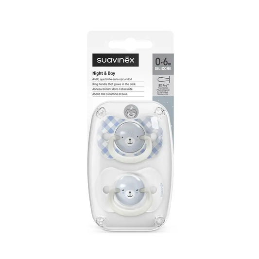 Suavinex Chupetes Nocturnos Night & Day Tetina Sx Pro 0/6 Meses Azul, 2 unidades