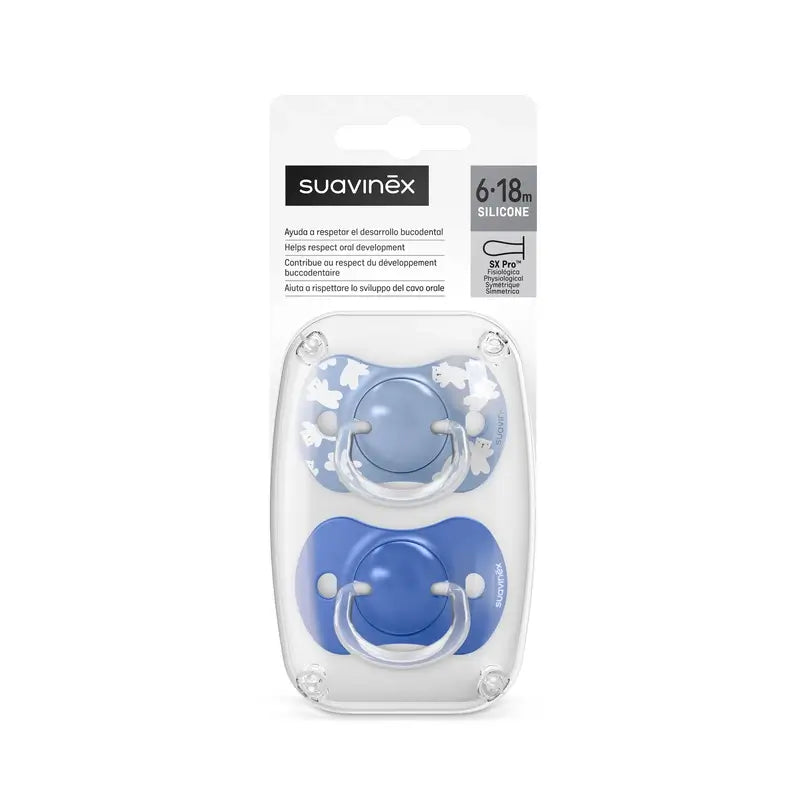 Suavinex Chupetes Tetina Sx Pro 6/18 Meses Wild&Free Azul, 2 unidades