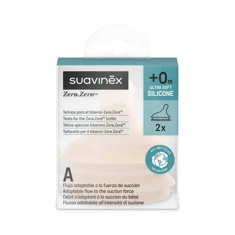 Suavinex Pack 2 Tetinas Zero Zero, Flujo Adaptable (A), +0 Meses, Fair